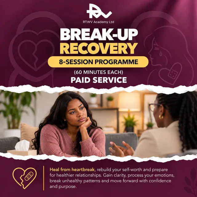 Flier for Break-up recovery: 8 sessions · 60 min each, a paid service