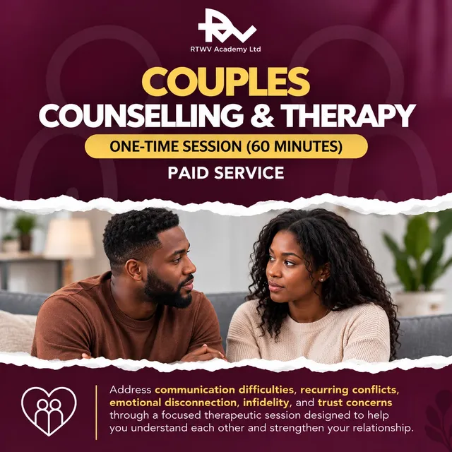 Flier for Couples counselling and therapy: one-time session · 60 minutes, a paid service