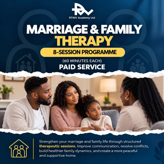 Flier for Marriage and family therapy: 8 sessions · 60 min each, a paid service